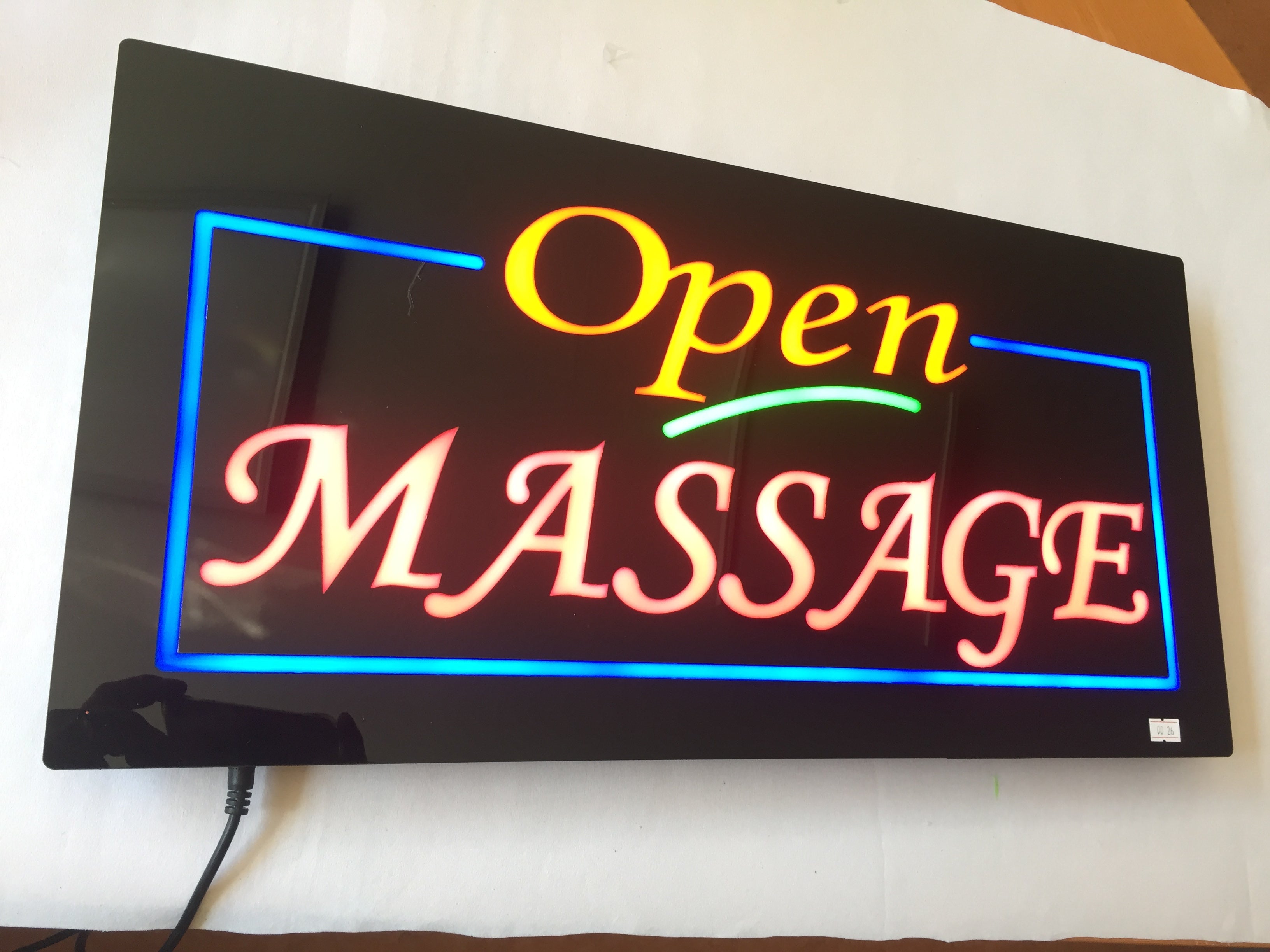 LED-Schild OPEN MASSAGE (Rot/Orange/Blau/Grün)