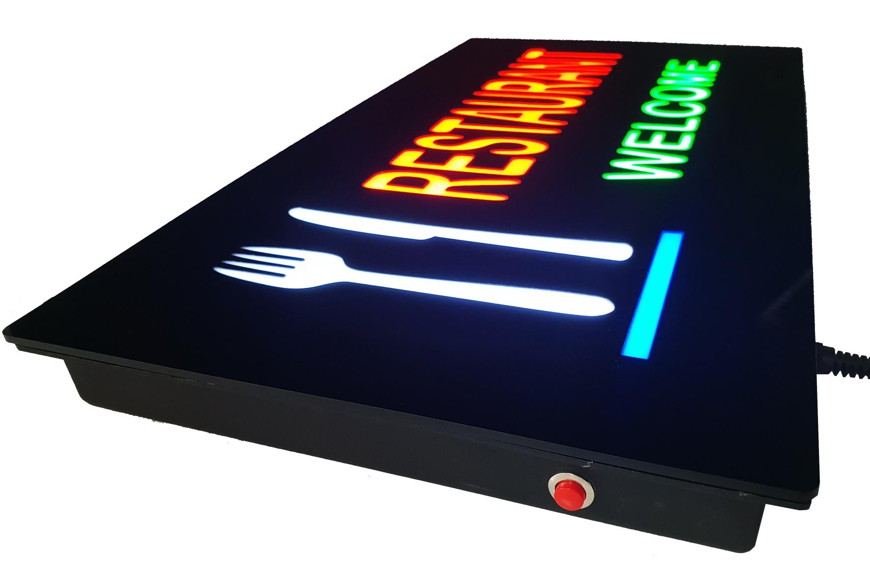 LED-Schild RESTAURANT WELCOME (Orange/Grün/Weiß/Blau)