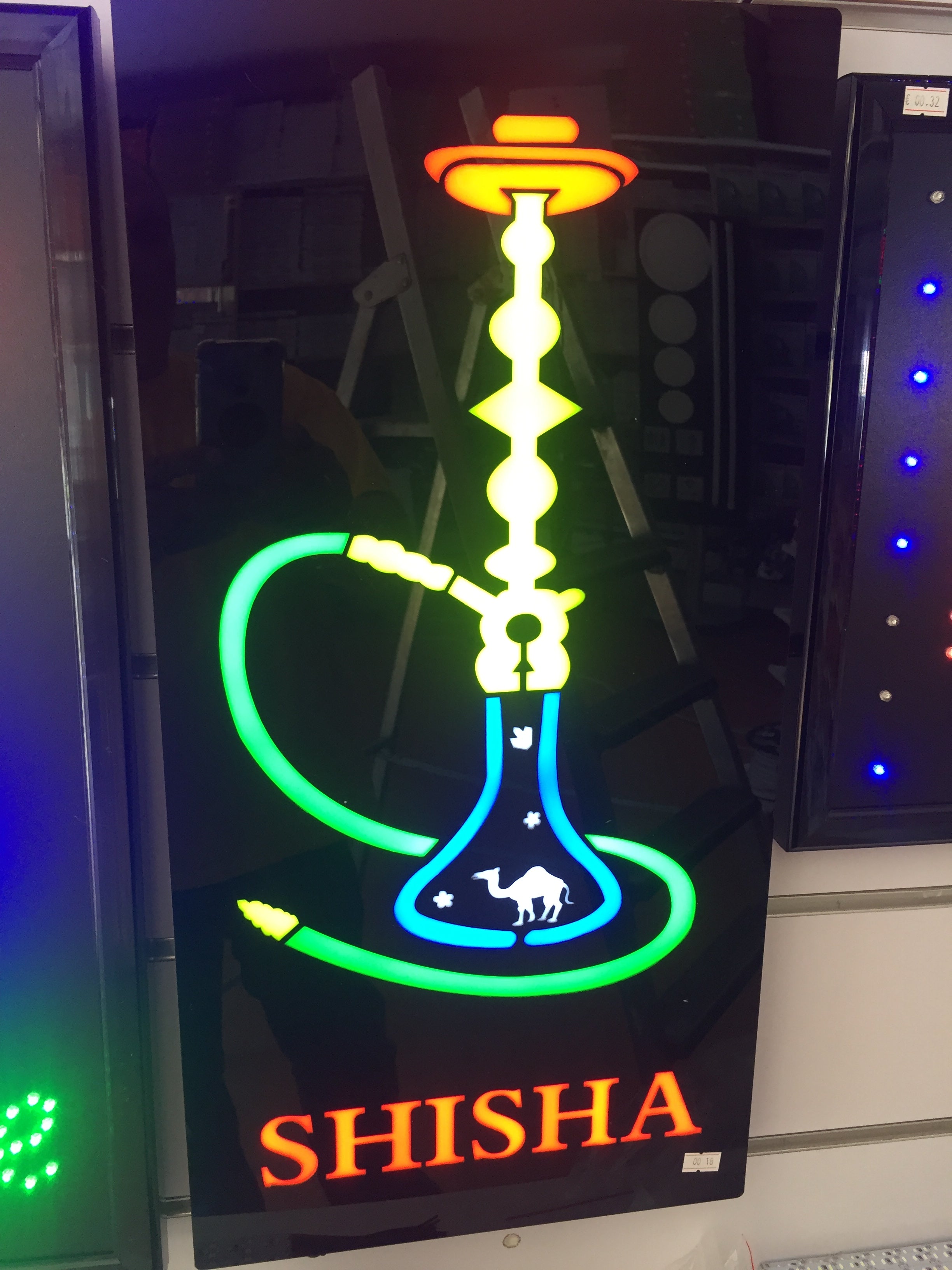 LED-Schild SHISHA (Orange/Grün/Blau/Weiß)