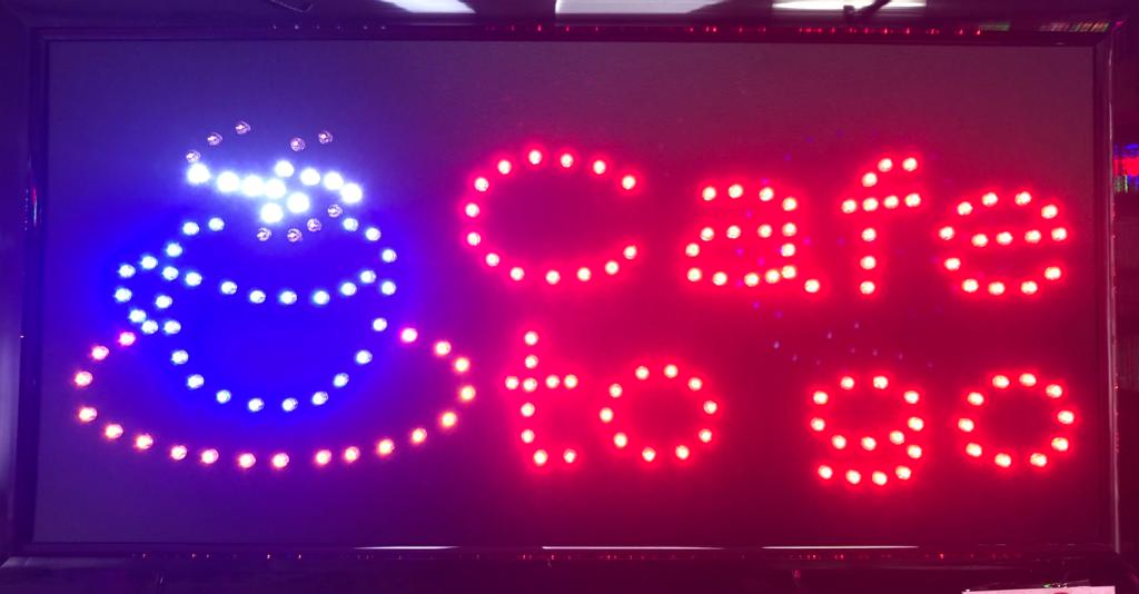 LED-Schild CAFE TO GO (Rot/Gelb/Blau/Weiß)