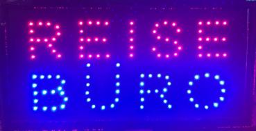 LED-Schild REISE BÜRO (Rot/Blau)