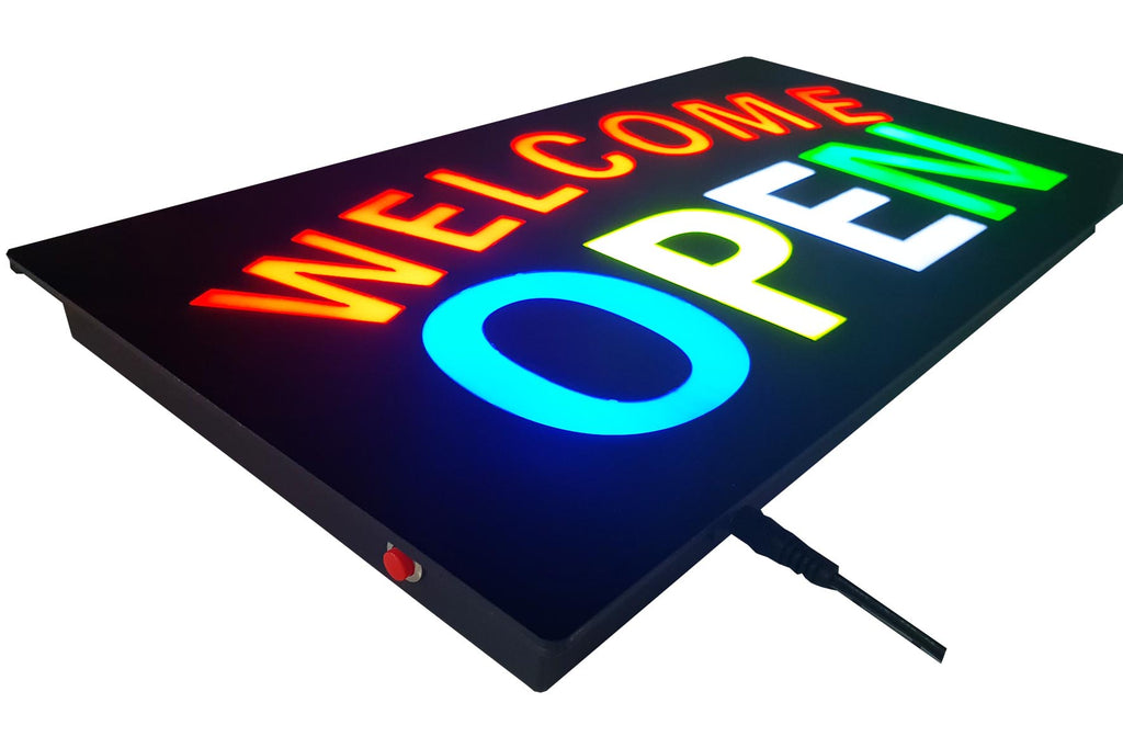 LED-Schild WELCOME OPEN (Rot/Blau/Gelb/Weiss/Grün)