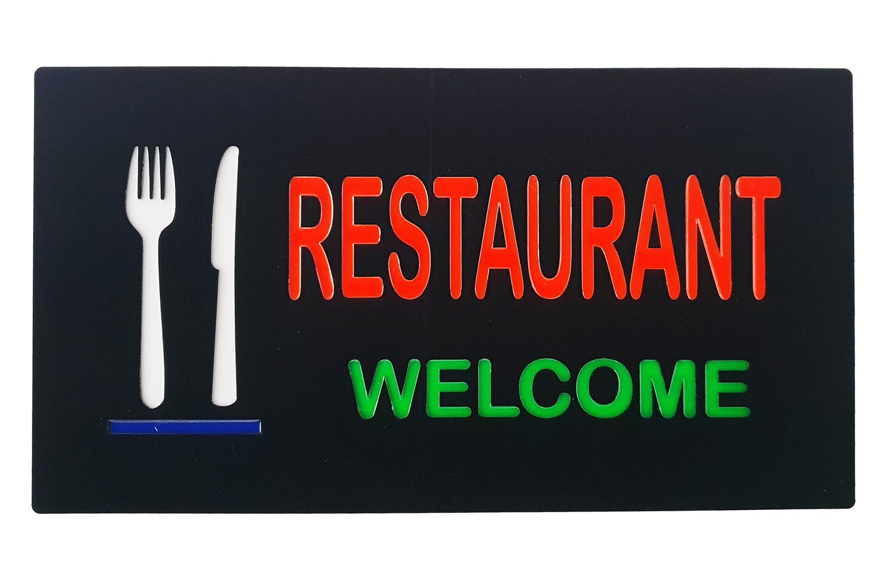 LED-Schild RESTAURANT WELCOME (Orange/Grün/Weiß/Blau)