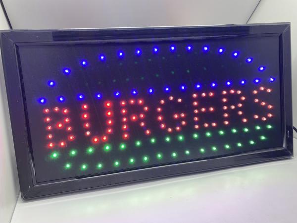 LED-SCHILD BURGERS (Blau/Rot/Grün)