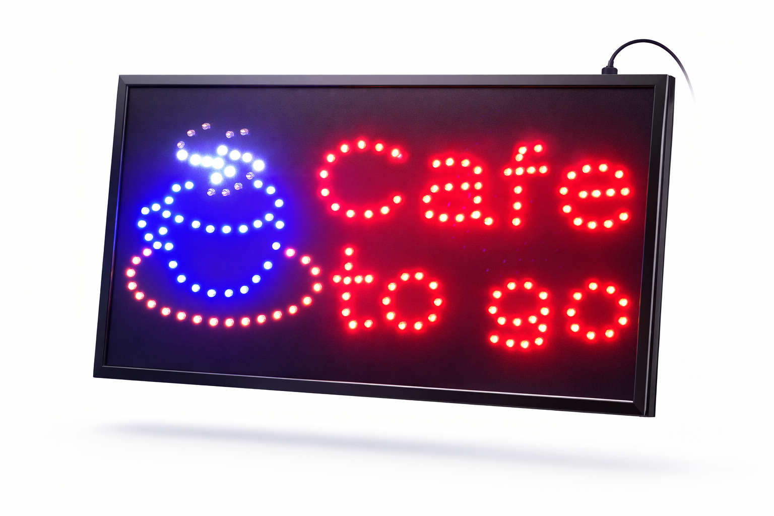 LED-Schild CAFE TO GO (Rot/Gelb/Blau/Weiß)