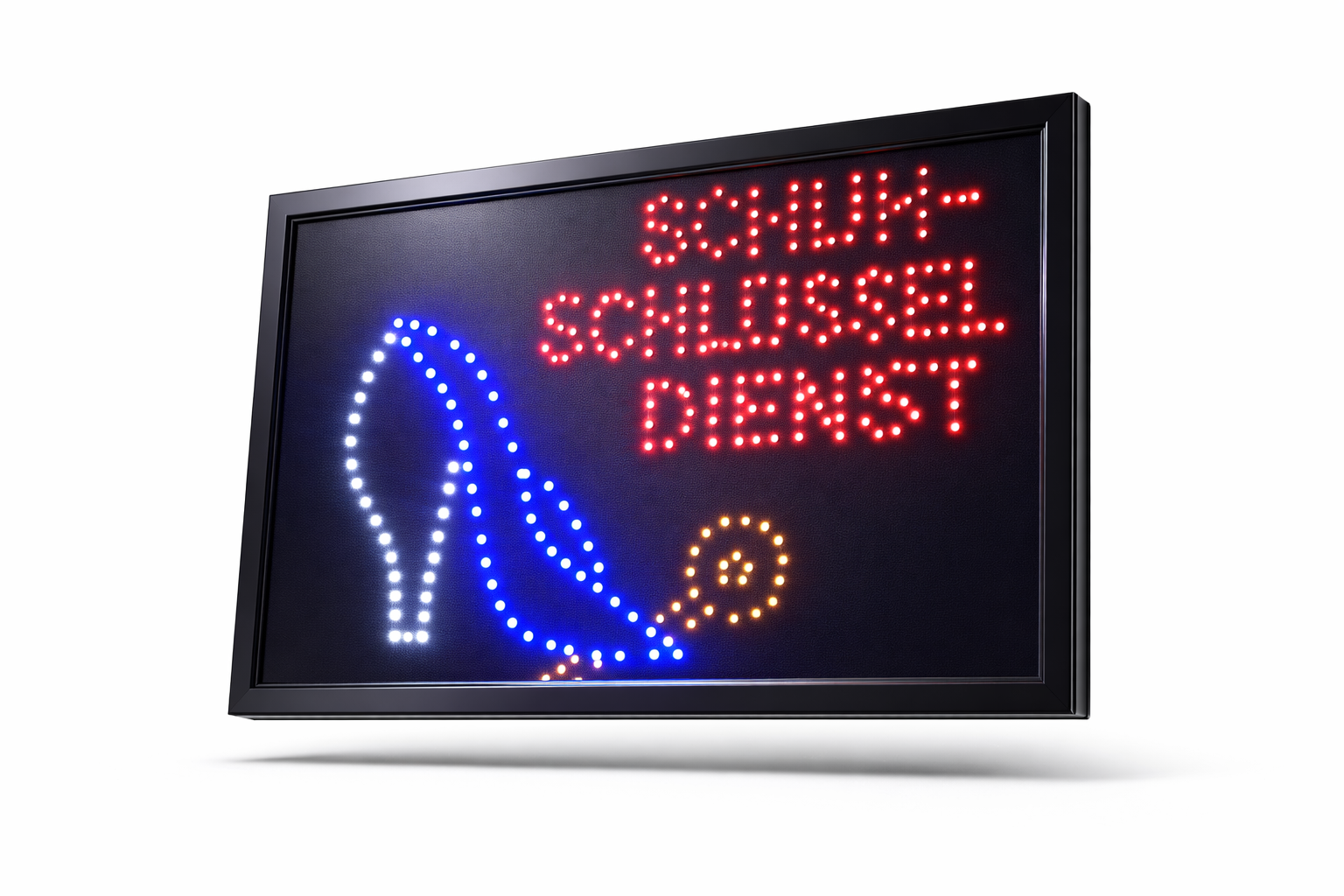 LED-Schild SCHUH / SCHLÜSSELDIENST (Rot/Gelb/Blau/Weiß)