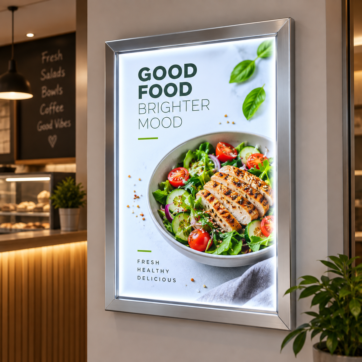 LED Klaprahmen Schild im Gastronomie Einsatz