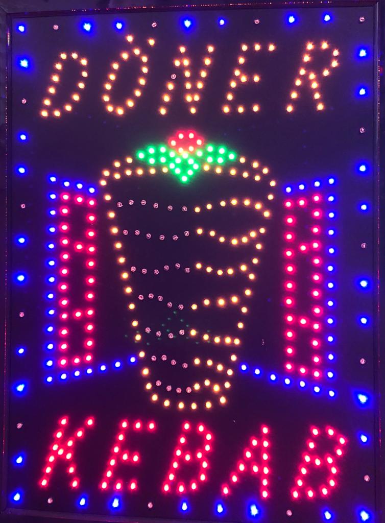  LED-Schild DÖNER KEBAB A (rot, blau, gelb, grün)